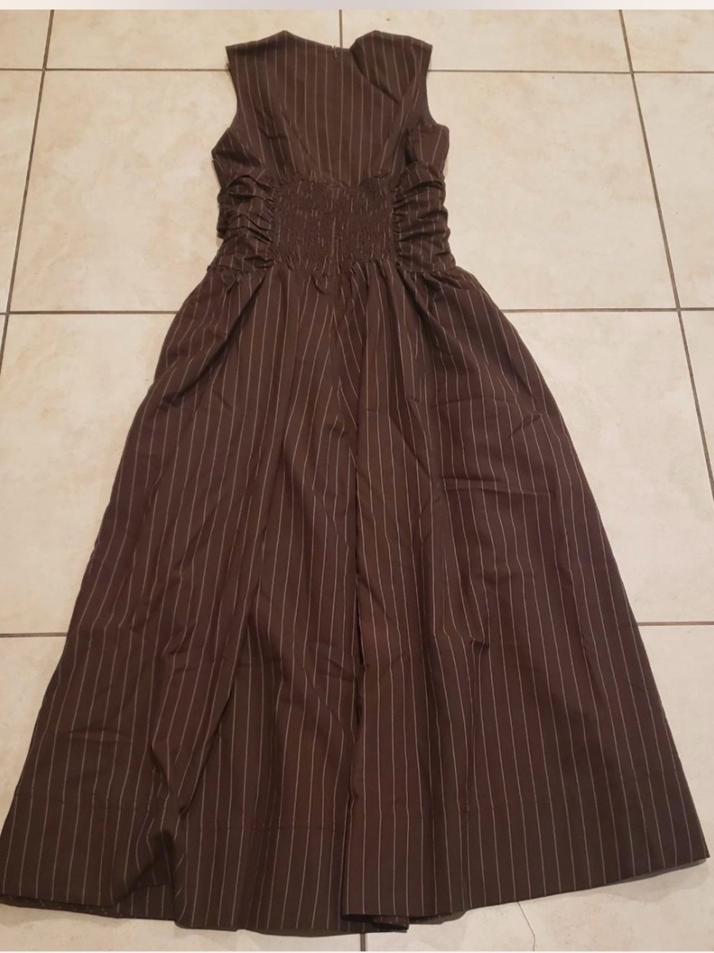 Commense Cotton Blend Striped Ruched Sleeveless Maxi Dress - Picture 3 of 7